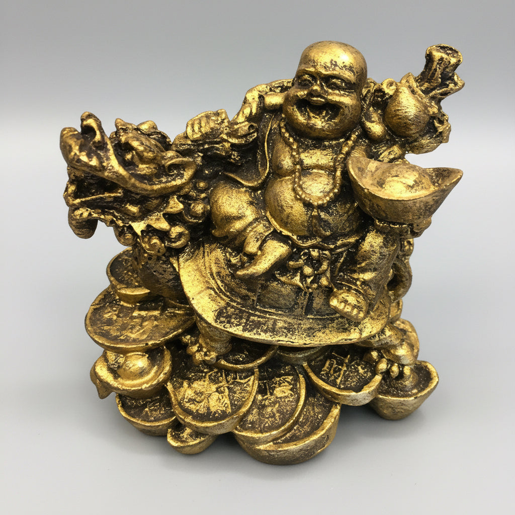 Buda Tortuga Dragón Figura De Resina Dorado by HEREJE