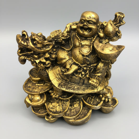 Buda Tortuga Dragón Figura De Resina Dorado by HEREJE