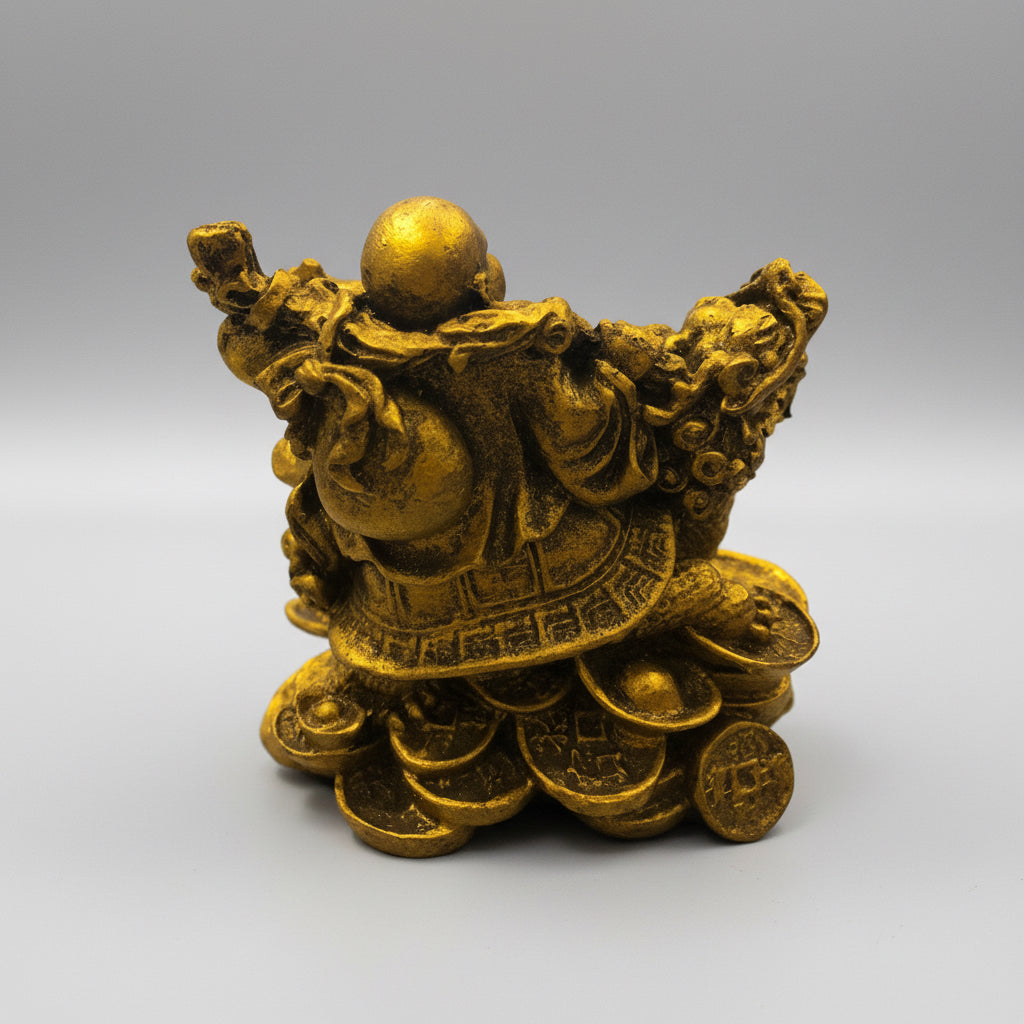 Buda Tortuga Dragón Figura De Resina Dorado by HEREJE