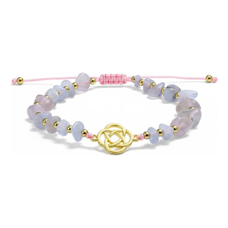 Pulsera De Cuarzo Separaciones De Metal En Hilo Ajustable Circulo Cuarzo Rosa 17 Cm by HEREJE