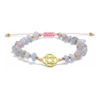 Pulsera De Cuarzo Separaciones De Metal En Hilo Ajustable Circulo Cuarzo Rosa 17 Cm by HEREJE