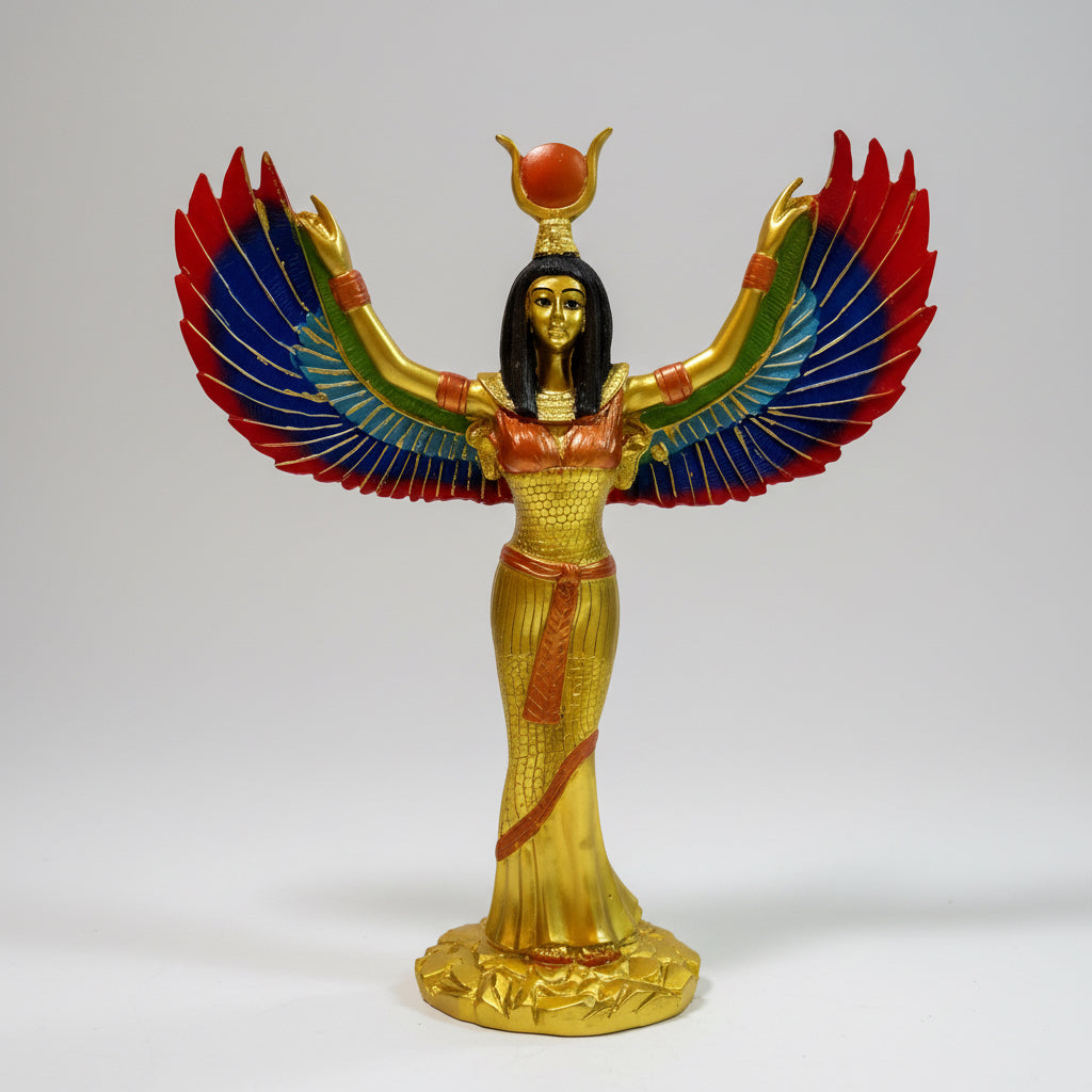 Isis Diosa Ast Egipcia Resina Nacional Pintada A Mano 28 Cm Oro by HEREJE