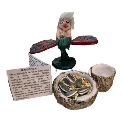 Troll Mini + Comedero + Semillas + Tarjeta Varios Modelos Mariposa 9cm