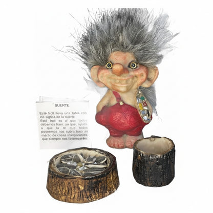 Troll Talisman + Comedero + Semillas + Tarjeta 9cm Alto Rojo by HEREJE