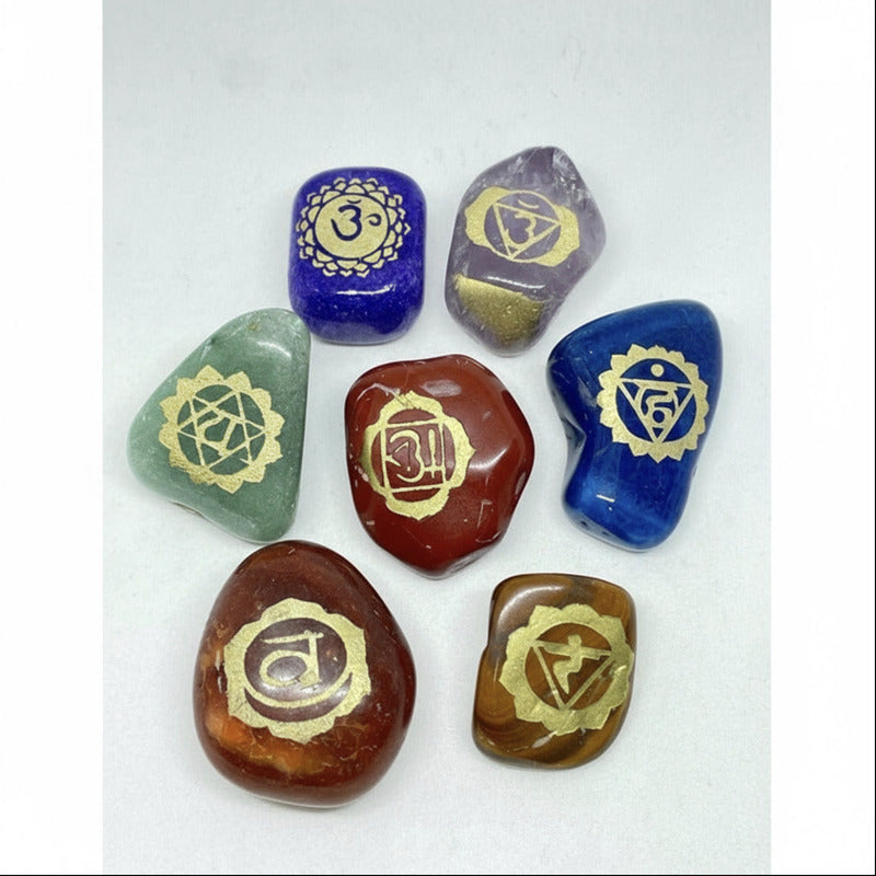 Piedras De Los 7 Chakras (chakras) Juego En Cuarzo Grabado by HEREJE