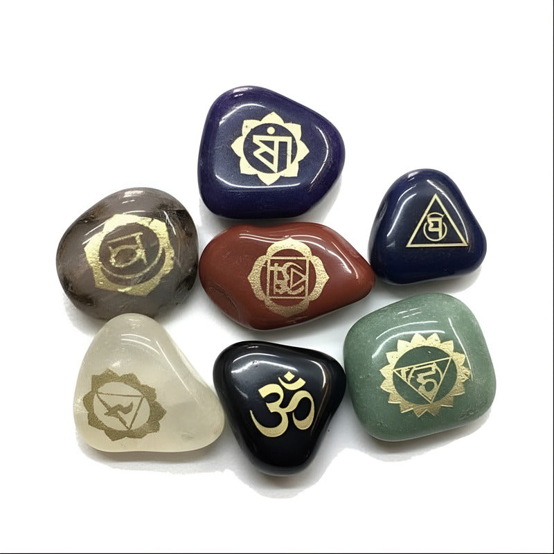 Piedras De Los 7 Chakras (chakras) Juego En Cuarzo Grabado by HEREJE