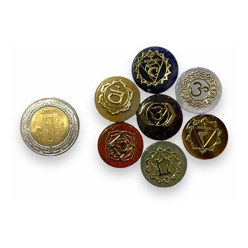 7 Chakras De Cuarzo Grabado En Oro Laminado 1.8 Cm 4.572 Cm by HEREJE