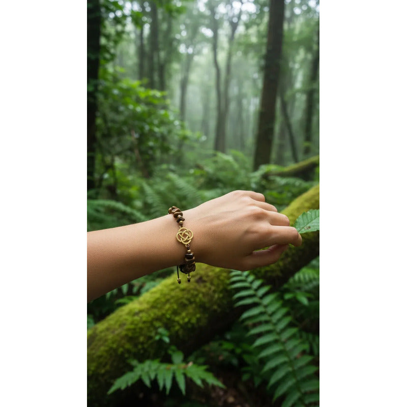Pulsera De Cuarzo Separaciones De Metal En Hilo Ajustable Circulo Ojo De Tigre 17 Cm by HEREJE