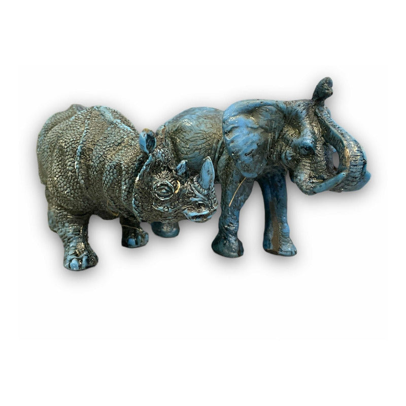 Figura Elefante Y Rinoceronte Azul Feng Shui 8.6cm Y 7.5cm Azul Petróleo by HEREJE
