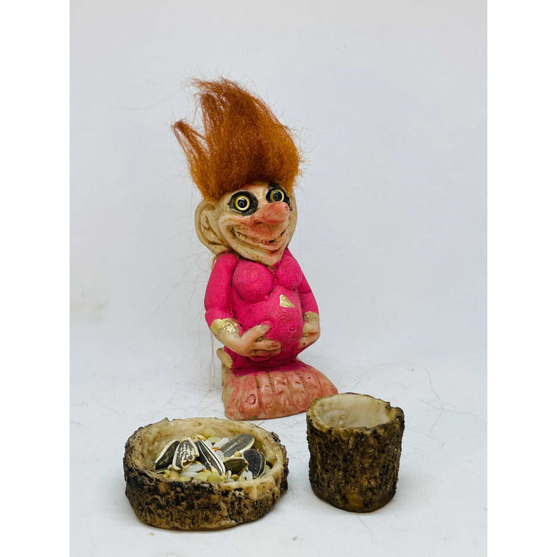 Troll Fertilidad + Comedero 9 Cm Figura De Resina Nacional. Rosa by HEREJE