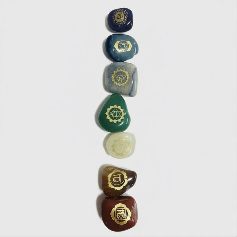 Piedras De Los 7 Chakras (chakras) Juego En Cuarzo Grabado by HEREJE