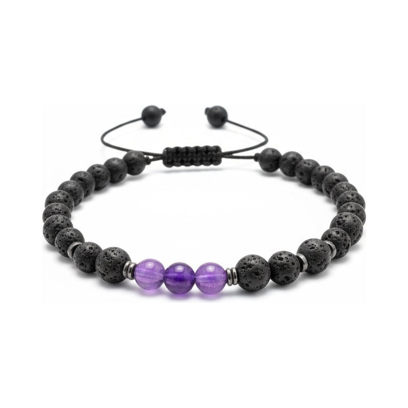 Pulsera Con Cuarzo Amatista Y Piedra Volcanica Índigo 45.72 Cm 15.24 Cm by HEREJE