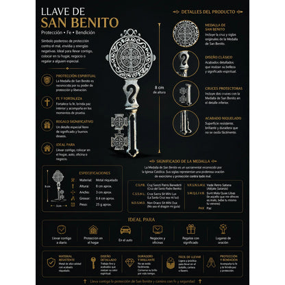 Llave Medalla San Benito 8 Cm Protección Metal Plateado by HEREJE