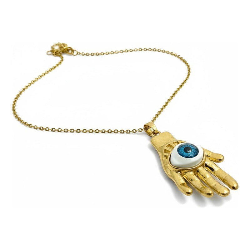 Mano Con Ojo Dije Con Cadena En Metal Dorado Dorado by HEREJE