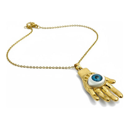 Mano Con Ojo Dije Con Cadena En Metal Dorado Dorado by HEREJE