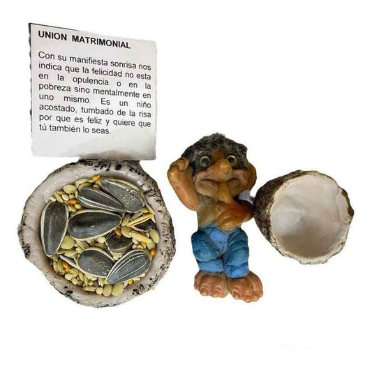 Troll Mini + Comedero + Semillas + Tarjeta Varios Modelos Union Matrimonial 4cm