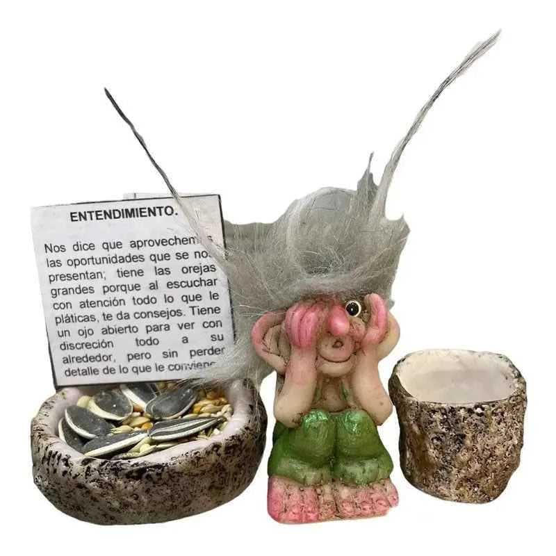 Troll Mini + Comedero + Semillas + Tarjeta Varios Modelos Entendimiento 5 Cm