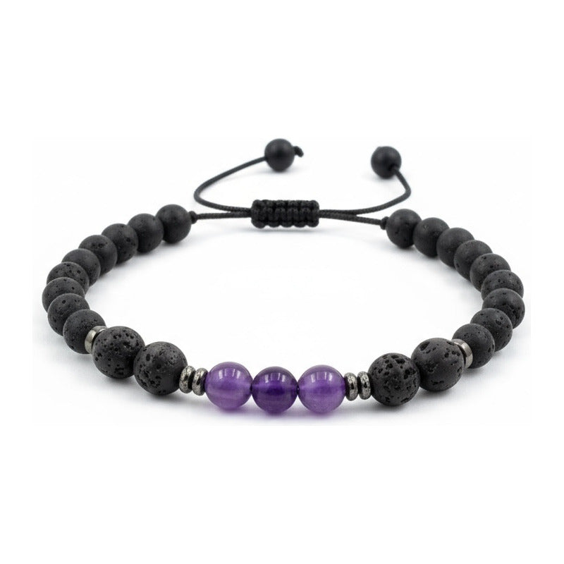 Pulsera Con Cuarzo Amatista Y Piedra Volcanica Índigo 45.72 Cm 15.24 Cm by HEREJE