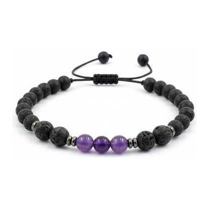 Pulsera Con Cuarzo Amatista Y Piedra Volcanica Índigo 45.72 Cm 15.24 Cm by HEREJE
