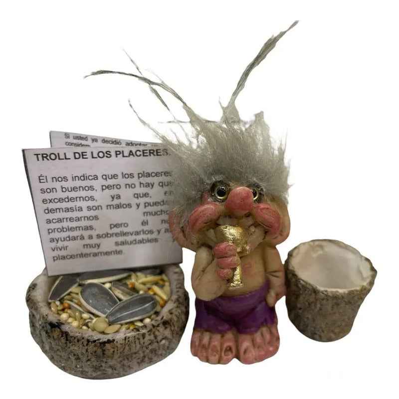 Troll Mini + Comedero + Semillas + Tarjeta Varios Modelos Placeres 6.5cm