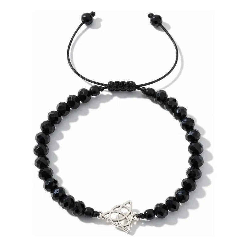 Triqueta Pulsera Hilo Con Cristal Ajustable Negro 10 Cm by HEREJE