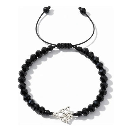 Triqueta Pulsera Hilo Con Cristal Ajustable Negro 10 Cm by HEREJE