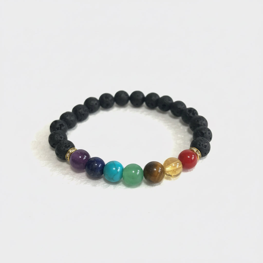 Pulsera 7 Chakras Cuarzo Y Piedra Volcánica Multicolor 0 Mm by ARTICULOS ESOTERICOS LETY