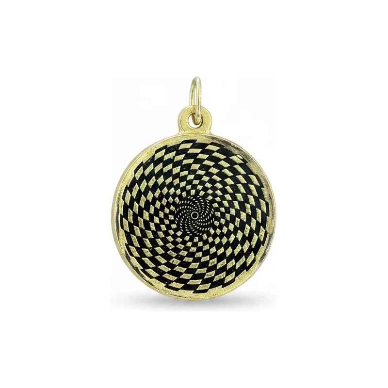 Medalla Dije Sensor Cosmico Dorada Con Esmalte Negro 3 Cm Obscuro