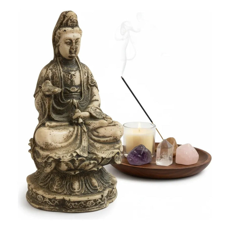 Figura Decorativa Guan Yin Resina 10 Cm Hueso by HEREJE
