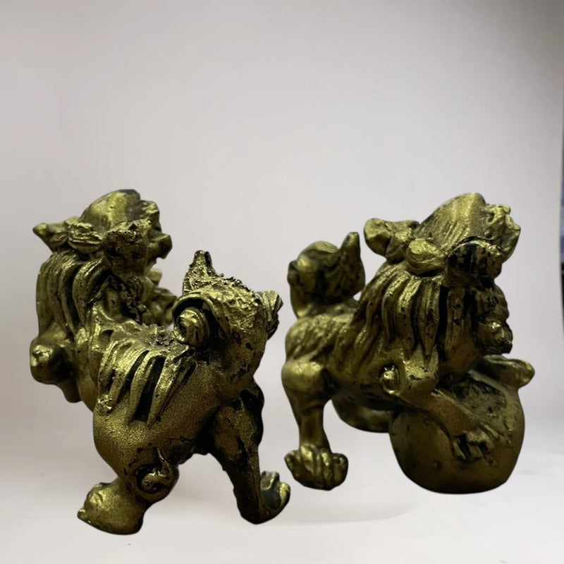 Figura De Resina De Los Perros Fu Protección Para Feng Shui Dorado by HEREJE