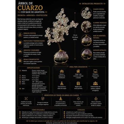 Arbol De La Vida En Cristal Con Base De Cuarzo, 14 Cm Altura Transparente