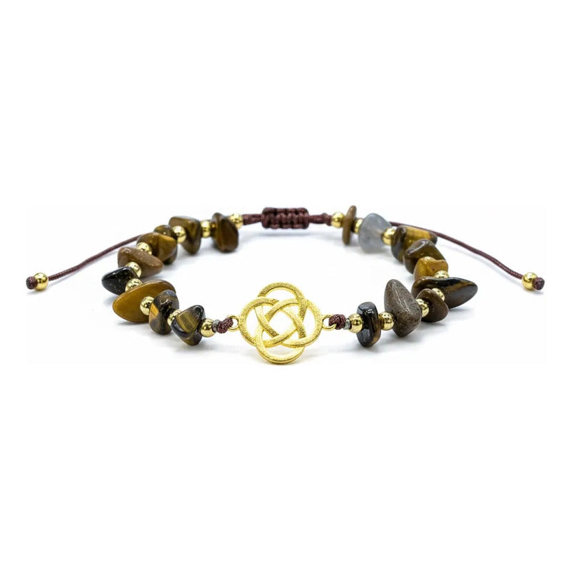 Pulsera De Cuarzo Separaciones De Metal En Hilo Ajustable Circulo Ojo De Tigre 17 Cm by HEREJE