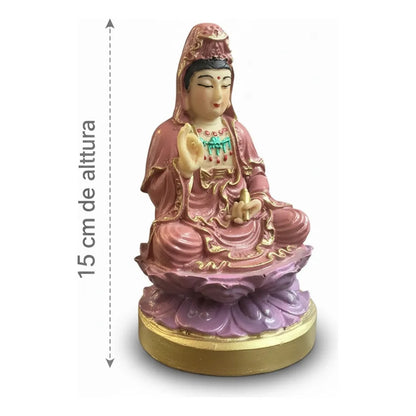 Figura Estatua Guan Yin Diosa Misericordia Loto Resina 15cm Rosa Pálido by HEREJE