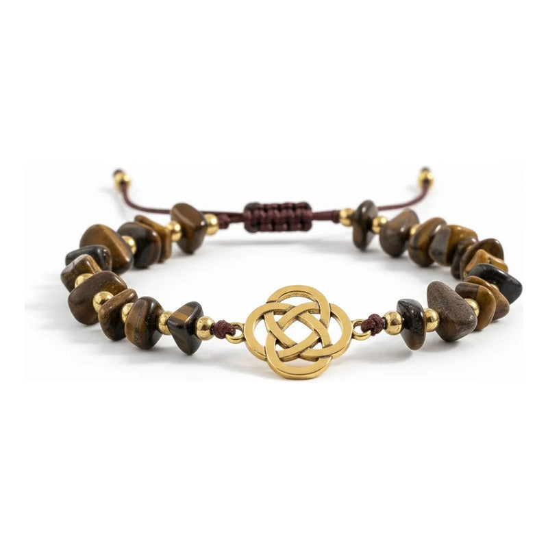 Pulsera De Cuarzo Separaciones De Metal En Hilo Ajustable Circulo Ojo De Tigre 17 Cm by HEREJE