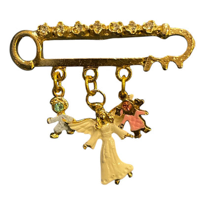 Angel De La Guarda Prendedor 7 Baños De Oro Con Cristal. Dorado Rosa Y Azul by HEREJE