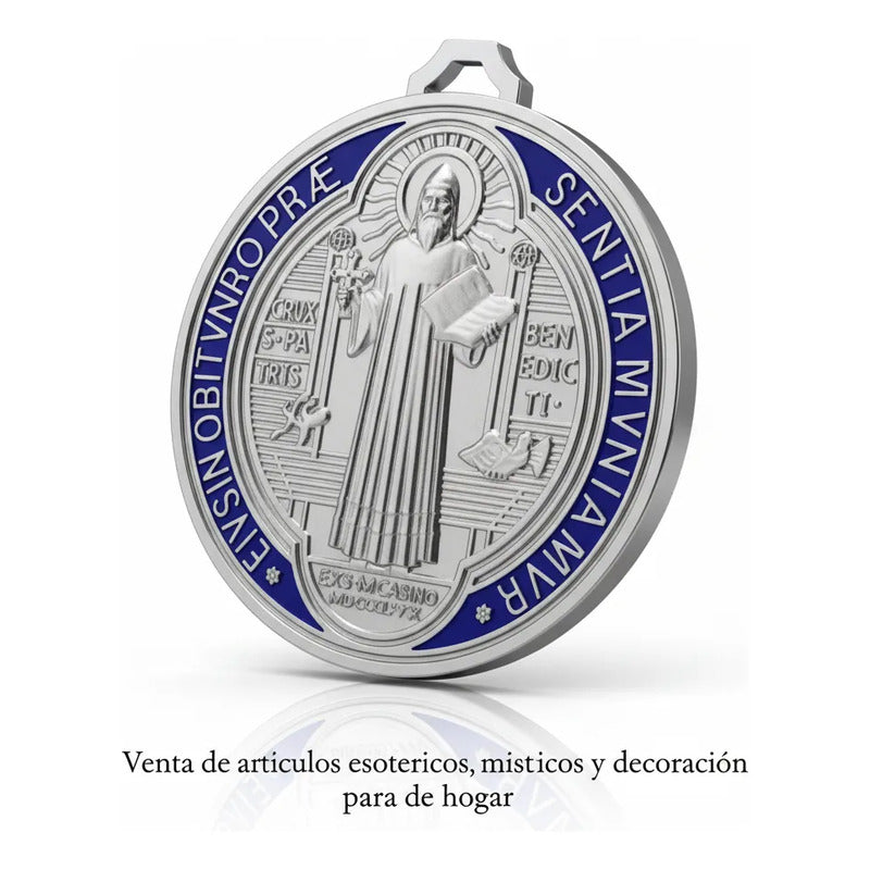 Medalla San Benito 13 Cm Altura Rojo O Azul 12 Cm Diametro Azul by HEREJE