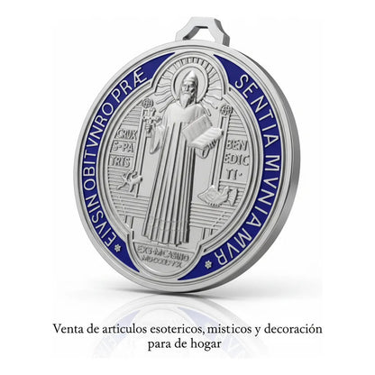 Medalla San Benito 13 Cm Altura Rojo O Azul 12 Cm Diametro Azul by HEREJE