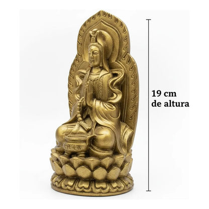 Figura Diosa Kuan Yin Resina 19 Cm Feng Shui Dorado by HEREJE