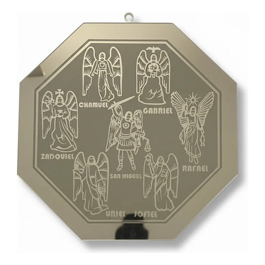 Espejo Octagonal Decorativo 7 Arcángeles Grabado Protección Transparente by HEREJE