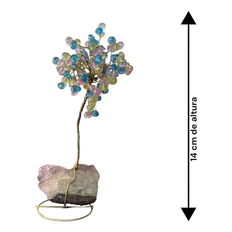 Arbol De La Vida En Cristal Con Base De Cuarzo, 14 Cm Altura Azul-amarillo-rosa