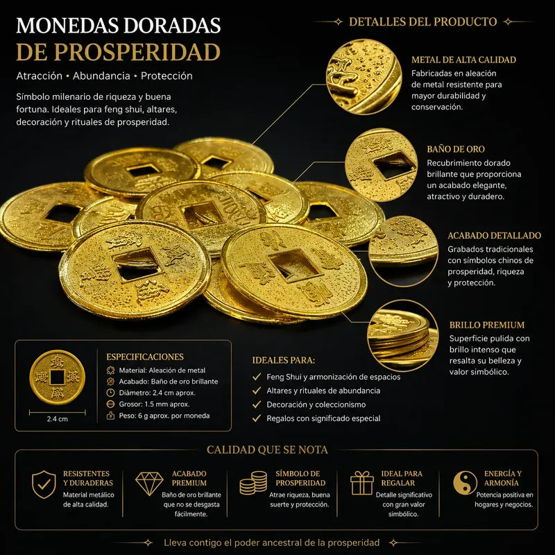 Moneda China Dorada 10 Piezas 2.3 Cm De Diametro by HEREJE