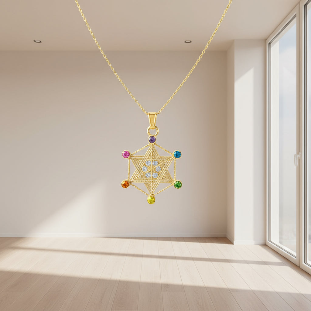 Metatron Dije Baño De Oro Con Cadena Con Cristal Oro by ARTICULOS ESOTERICOS LETY