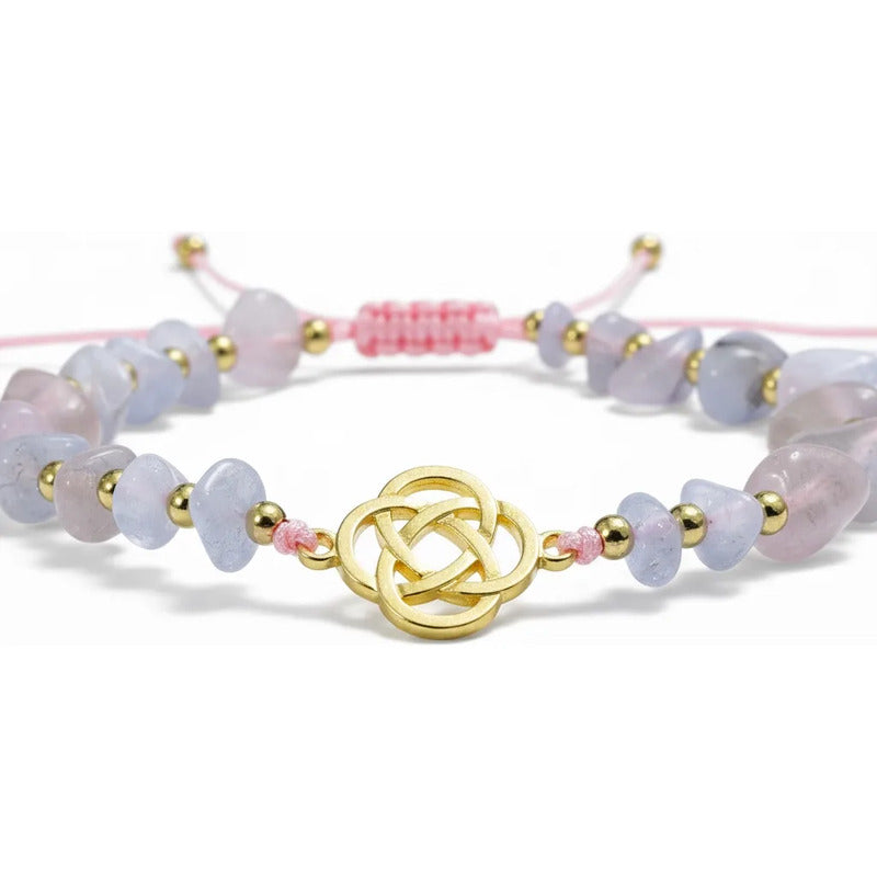 Pulsera De Cuarzo Separaciones De Metal En Hilo Ajustable Circulo Cuarzo Rosa 17 Cm by HEREJE