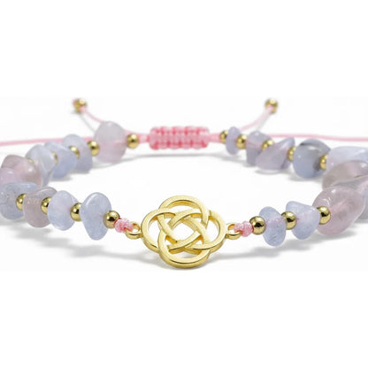 Pulsera De Cuarzo Separaciones De Metal En Hilo Ajustable Circulo Cuarzo Rosa 17 Cm by HEREJE