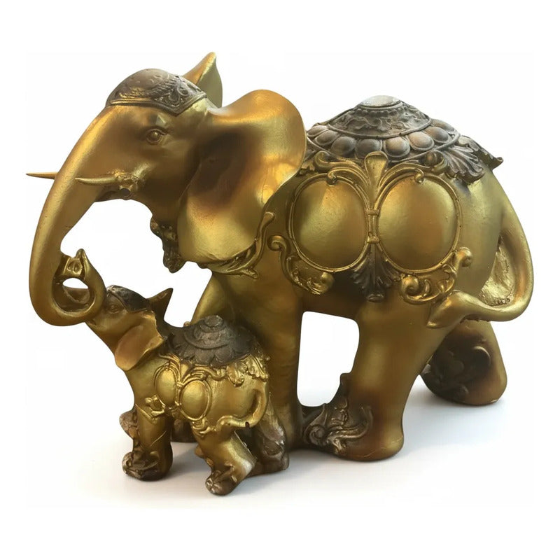 Figura Elefante De La Suerte Y Abundancia Mamá Y Cría 16cm Dorado by HEREJE