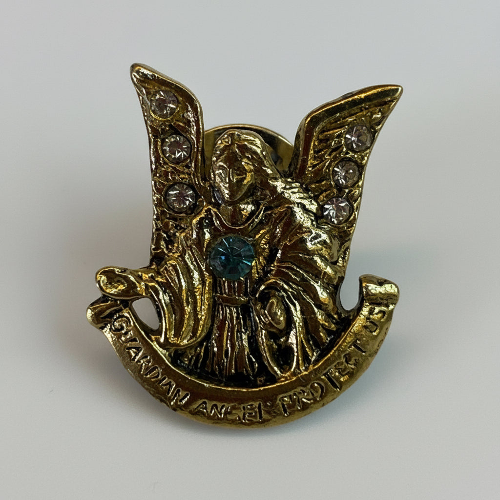 Angel Protector Pin Baño De Oro Prendedor Cubierto De Laca Dorado by HEREJE