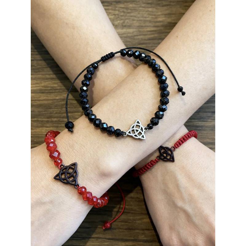 Triqueta Pulsera Hilo Con Cristal Ajustable Negro 10 Cm by HEREJE