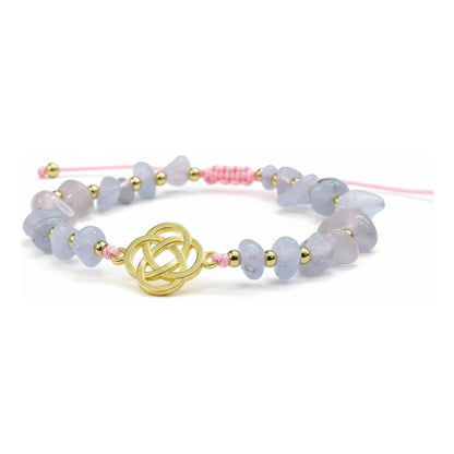 Pulsera De Cuarzo Separaciones De Metal En Hilo Ajustable Circulo Cuarzo Rosa 17 Cm by HEREJE
