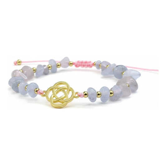 Pulsera De Cuarzo Separaciones De Metal En Hilo Ajustable Circulo Cuarzo Rosa 17 Cm by HEREJE