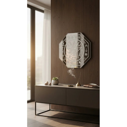 Espejo De 30 Cm Con Varios Grabados Artesanal A Elegir Tetrágramaton by HEREJE
